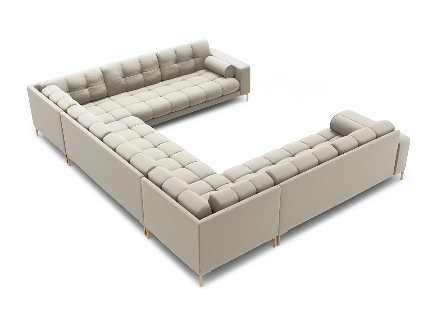 Cosmopolitan Design - Divano panoramico "Bali" 9 posti in tessuto strutturato beige - 327x256x75cm