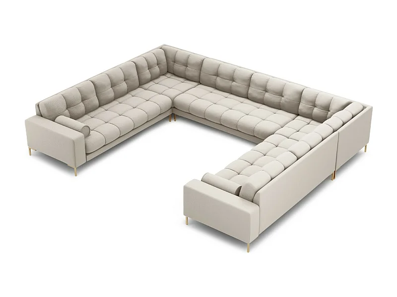 Cosmopolitan Design - Canapé panoramique "Bali" 9 places en tissu structurel beige - 327x256x75cm