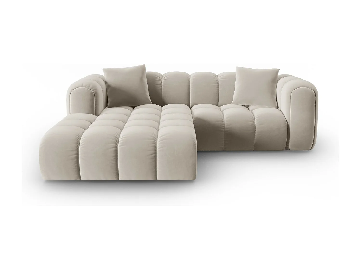 CXL by Christian Lacroix - Canapé d'angle gauche modulable "Clotilde" 3 places en velours écru - 187x190x70cm