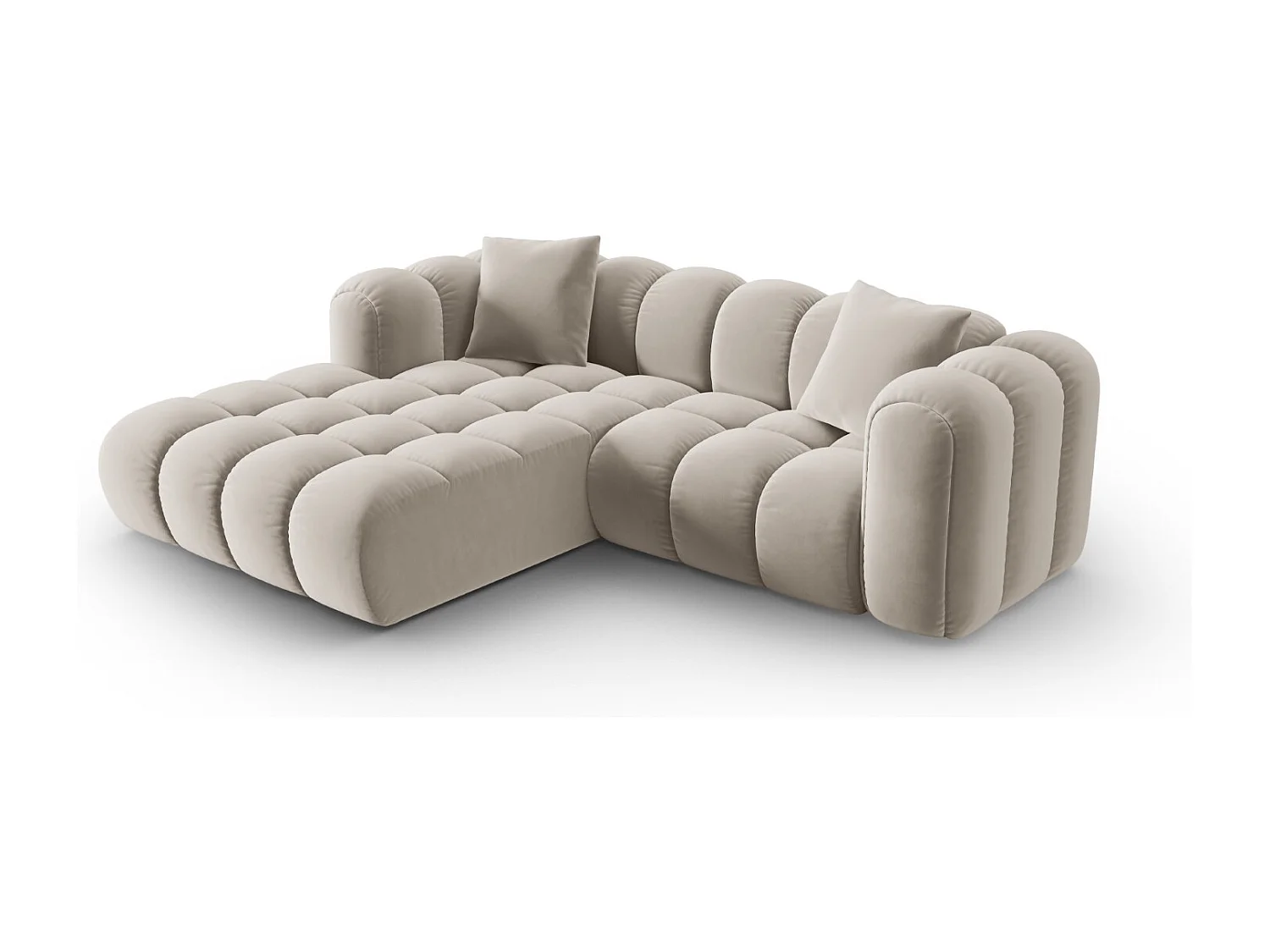 CXL by Christian Lacroix - Canapé d'angle gauche modulable "Clotilde" 3 places en velours écru - 187x190x70cm