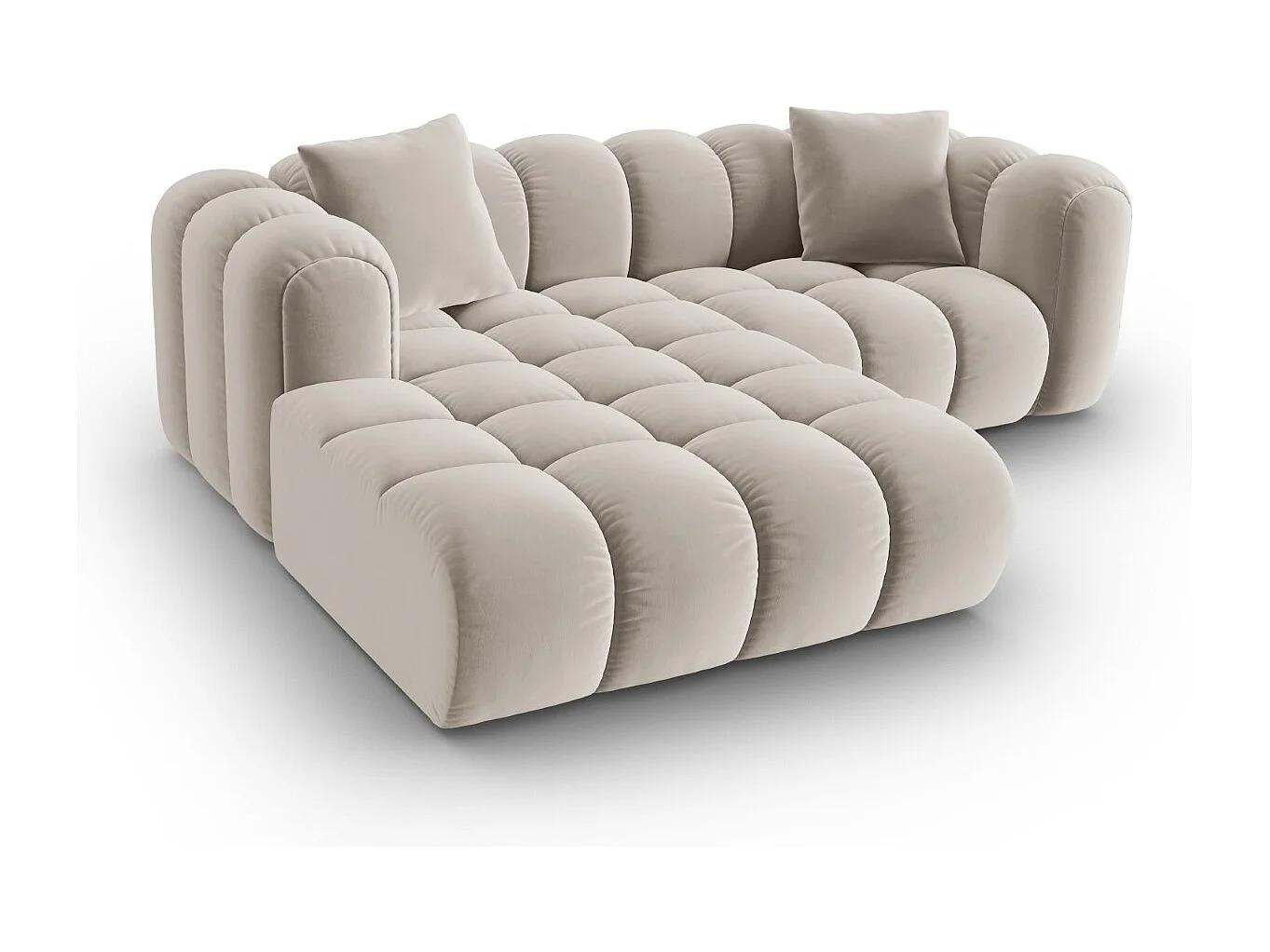 CXL by Christian Lacroix - Canapé d'angle gauche modulable "Clotilde" 3 places en velours écru - 187x190x70cm