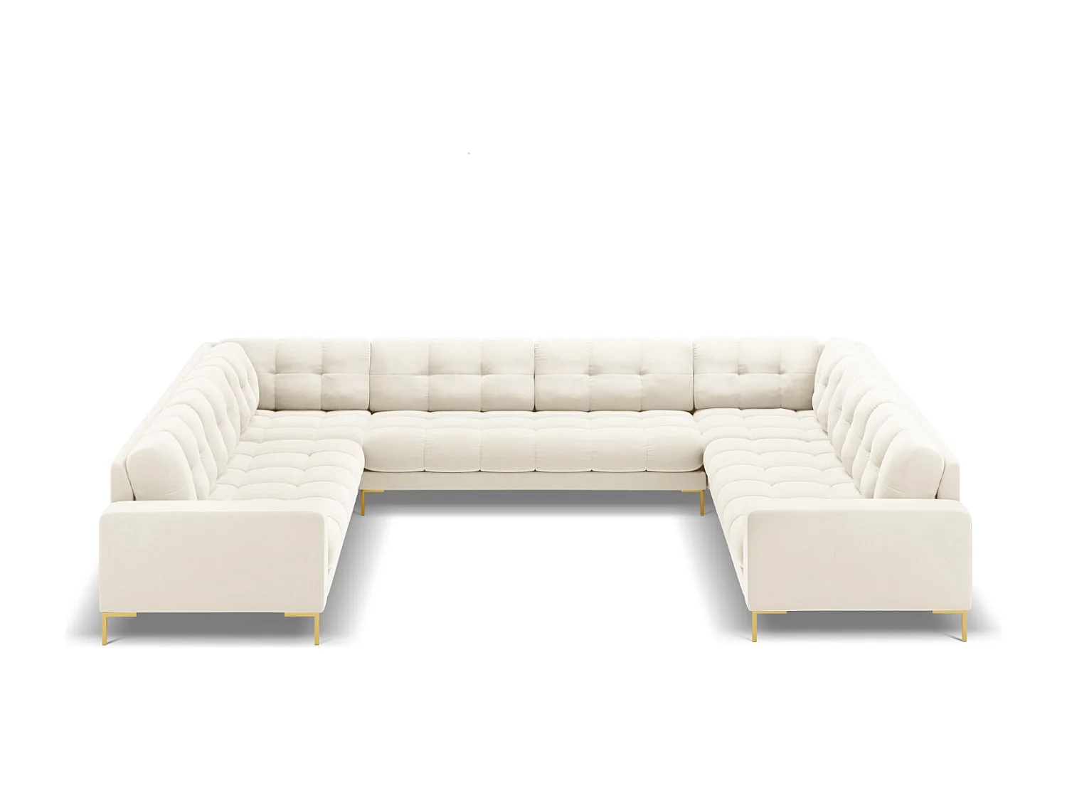 Cosmopolitan Design - Divano panoramico "Bali" 9 posti in velluto beige chiaro - 327x256x75cm