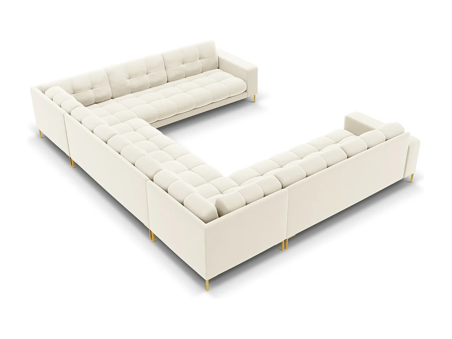 Cosmopolitan Design - Sofá panorâmico "Bali" 9 lugares em veludo bege claro - 327x256x75cm