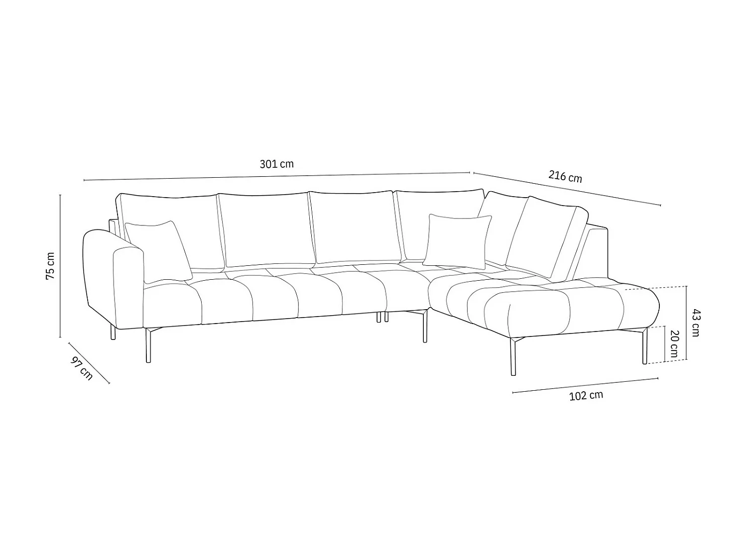 Cosmopolitan Design - Sofá de canto direito "Hastings" 5 lugares em veludo rosa - 301x216x75cm