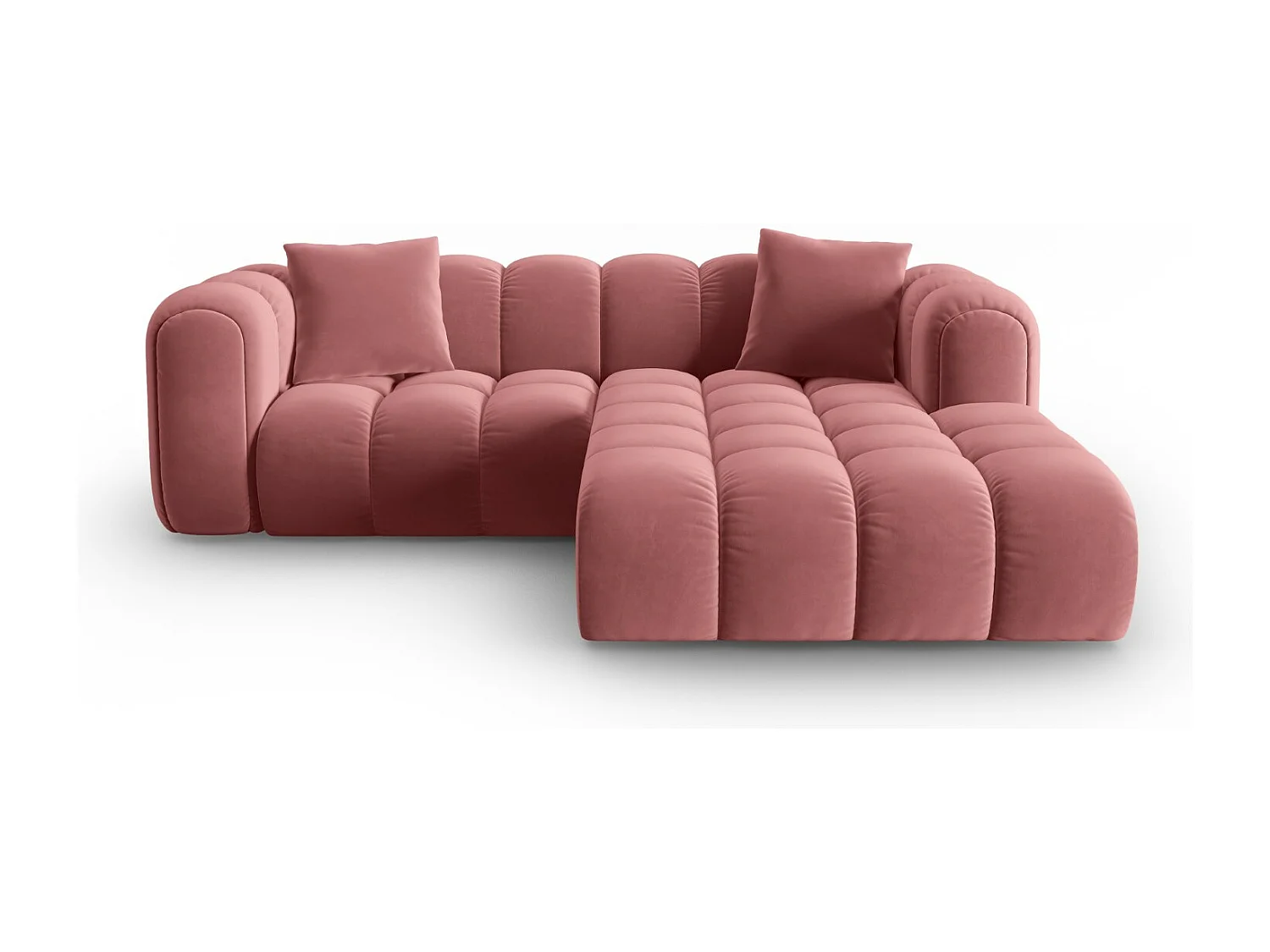 CXL by Christian Lacroix - Canapé d'angle droit modulable "Clotilde" 3 places en velours saumon - 187x190x70cm