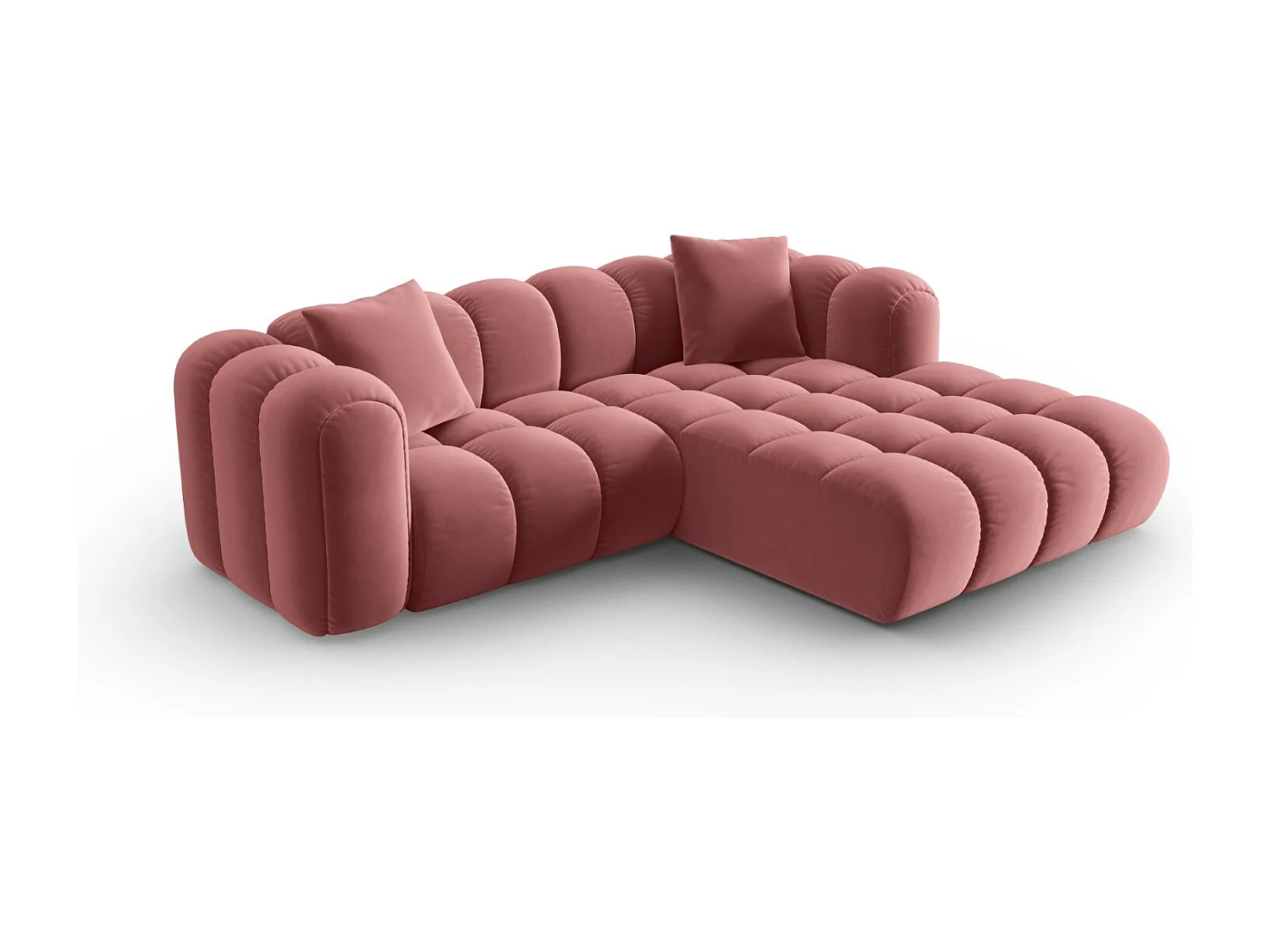 CXL by Christian Lacroix - Canapé d'angle droit modulable "Clotilde" 3 places en velours saumon - 187x190x70cm