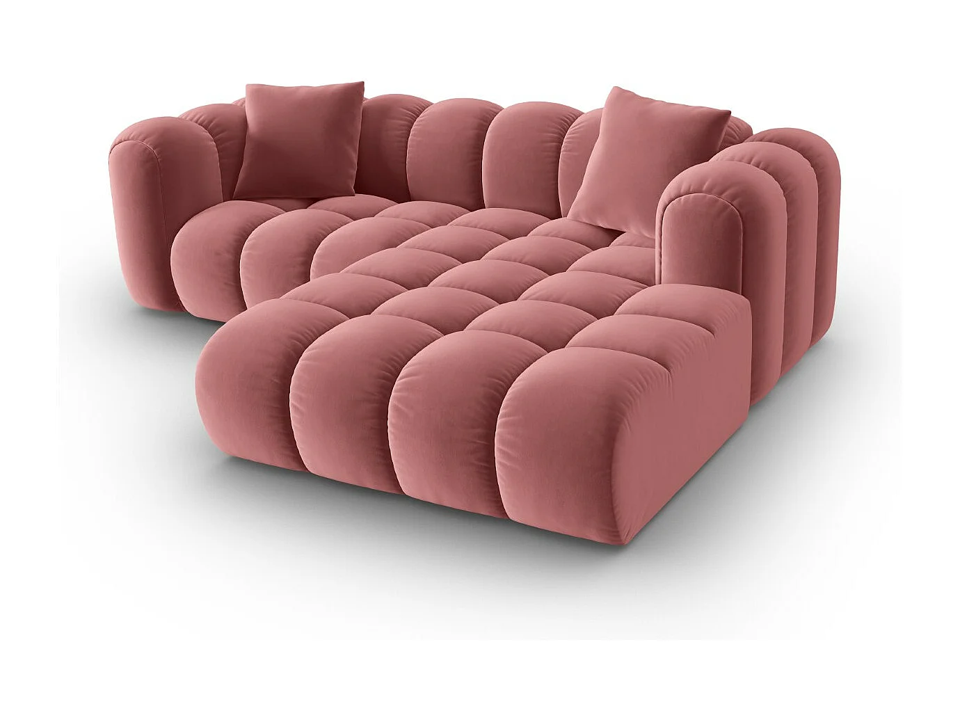 CXL by Christian Lacroix - Canapé d'angle droit modulable "Clotilde" 3 places en velours saumon - 187x190x70cm