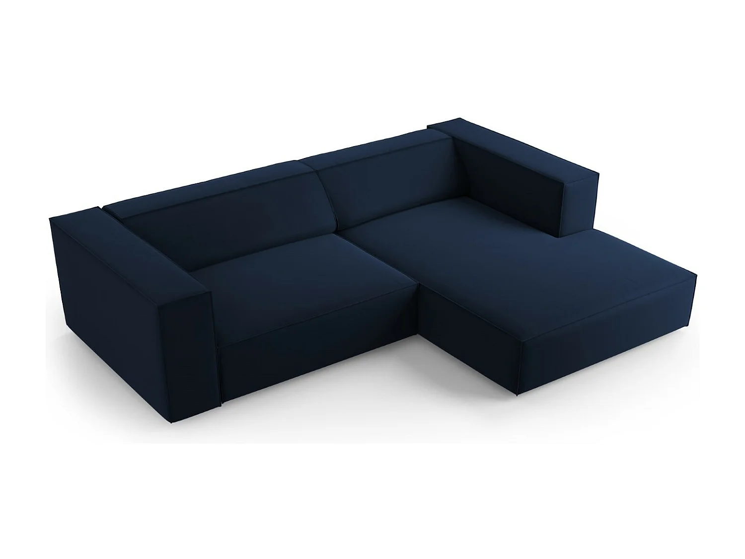 Cosmopolitan Design - Sofá de canto direito "Arendal" 3 lugares em veludo azul real - 224x166x70cm