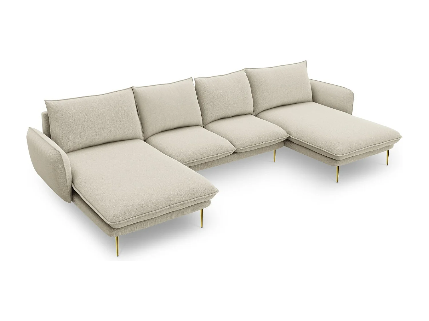 Cosmopolitan Design - Divano panoramico "Vienna" 6 posti in tessuto strutturato beige - 350x170x95cm