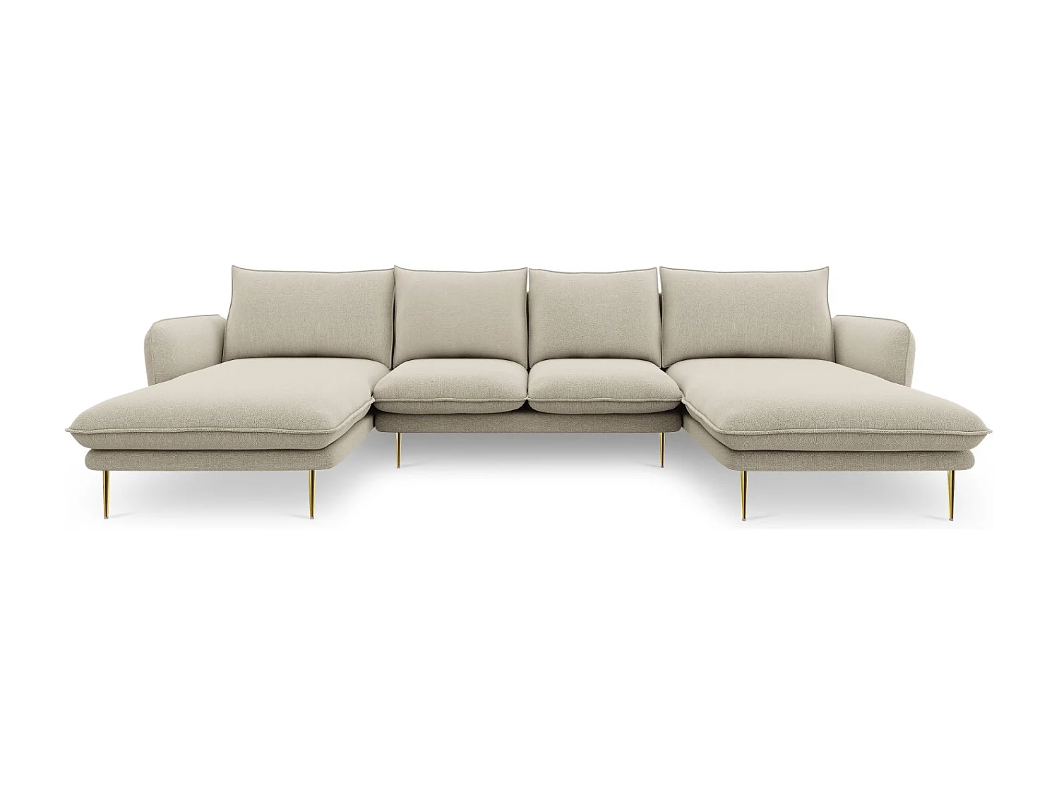 Cosmopolitan Design - Divano panoramico "Vienna" 6 posti in tessuto strutturato beige - 350x170x95cm