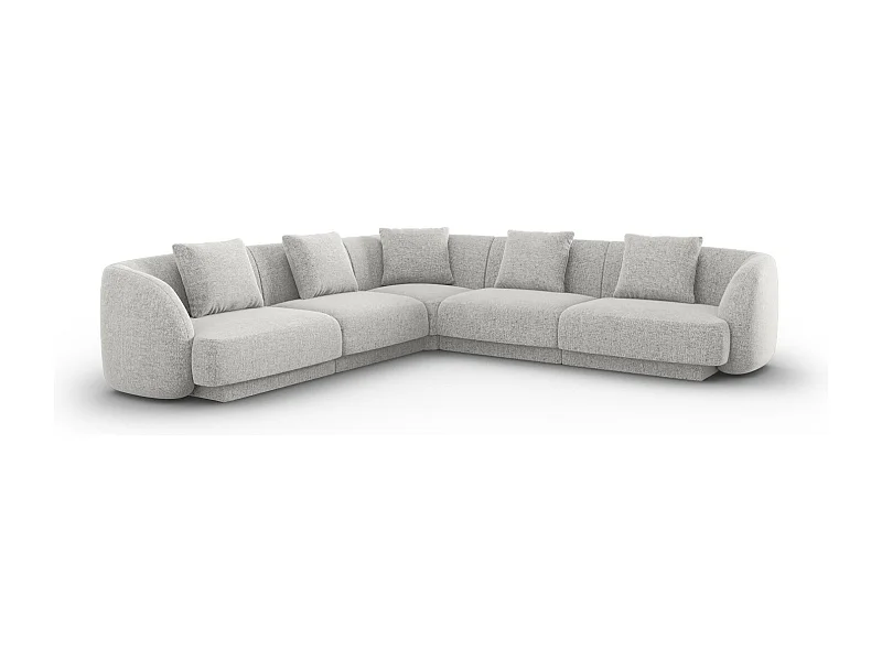 Cosmopolitan Design - Sofá esquinero simétrico "Tulum" 5 plazas de tejido chenilla gris claro - 255x255x70cm