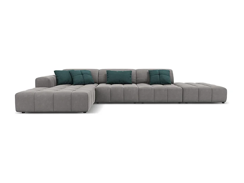 CXL by Christian Lacroix - 5-Sitzer Ecksofa links "Luc" Sitzer aus Samt hellgrau - 341x166x70cm