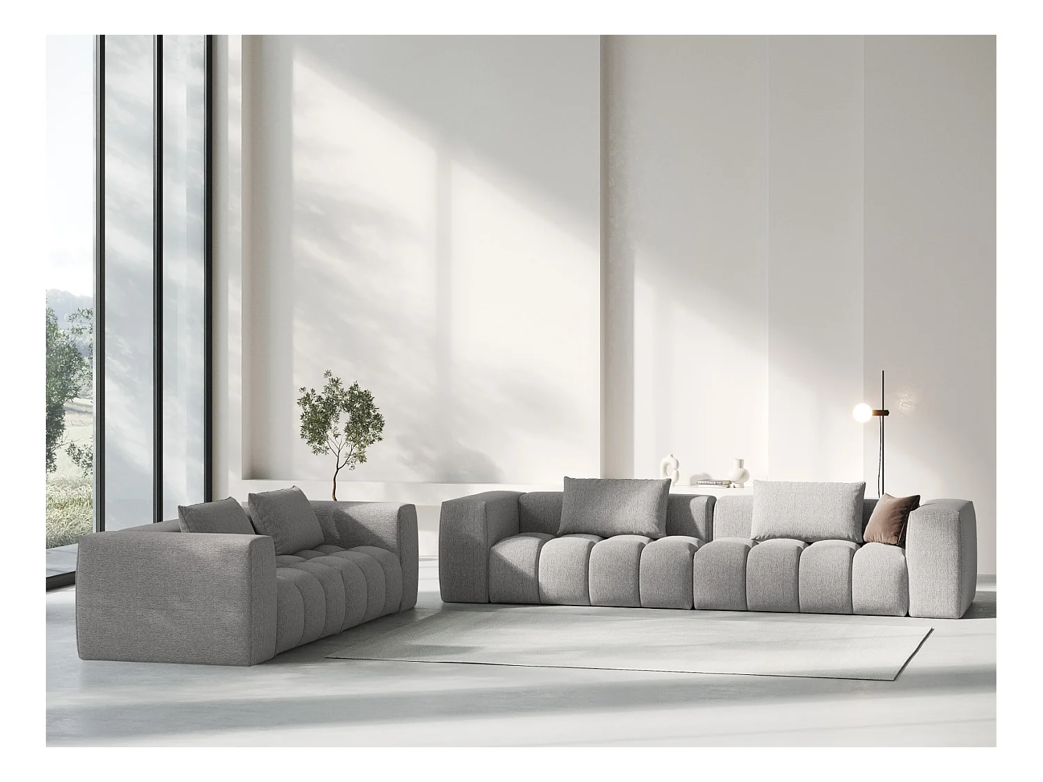 CXL by Christian Lacroix - Canapé modulable "Lorella" 3 places en tissu structurel beige foncé - 230x85x70cm