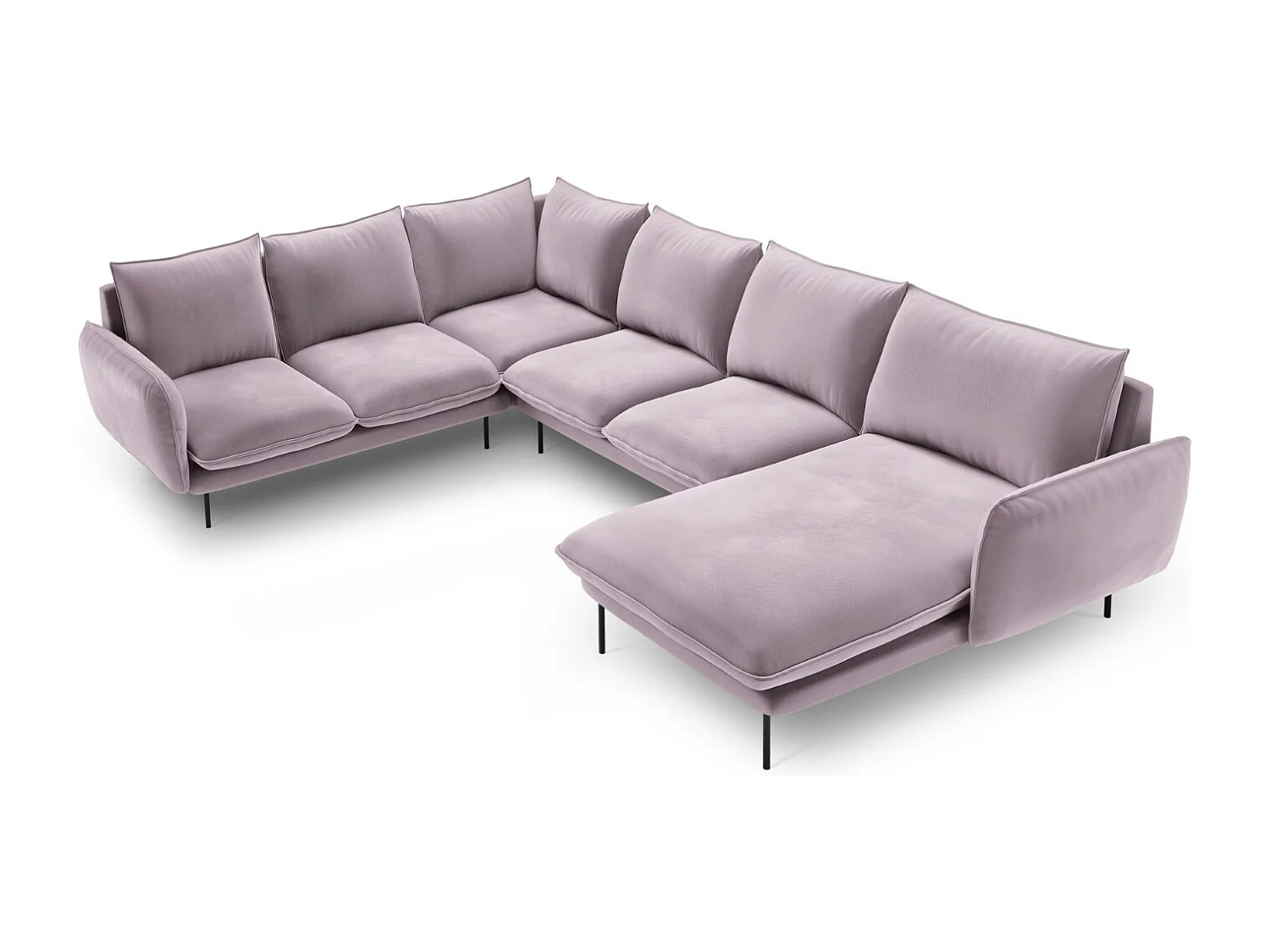 Cosmopolitan Design - Narożnik lewy panoramiczny, "Vienna" 7 miejsc welur, lawenda - 330x235x95cm