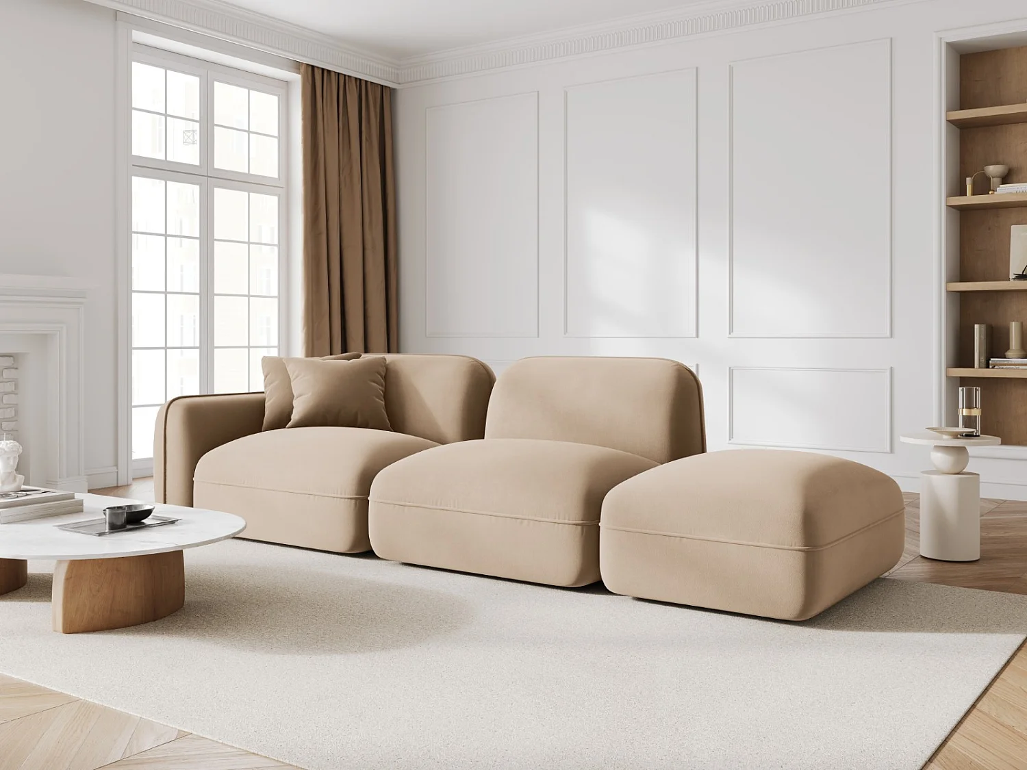 CXL by Christian Lacroix - Sofa modułowa bok prawy, "Lucien" 3 miejsca welur, piasek - 295x90x70cm