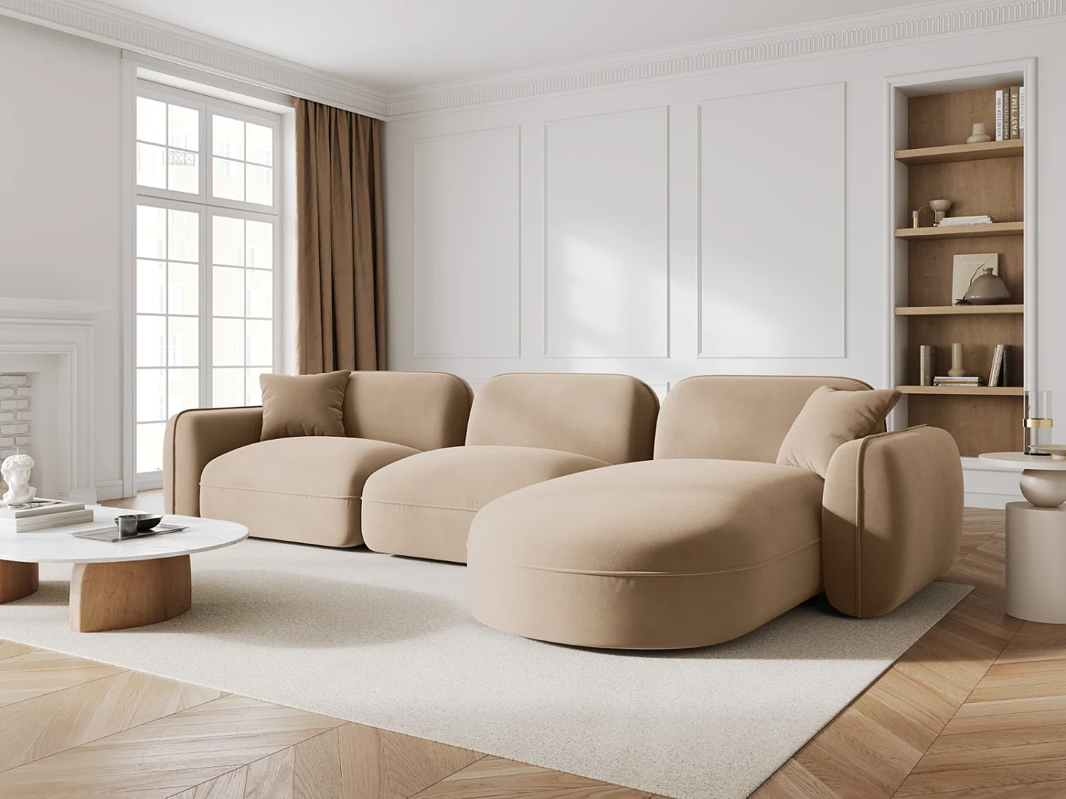 CXL by Christian Lacroix - Narożnik prawy panoramiczny, "Lucien" 4 miejsca welur, piasek - 320x165x70cm