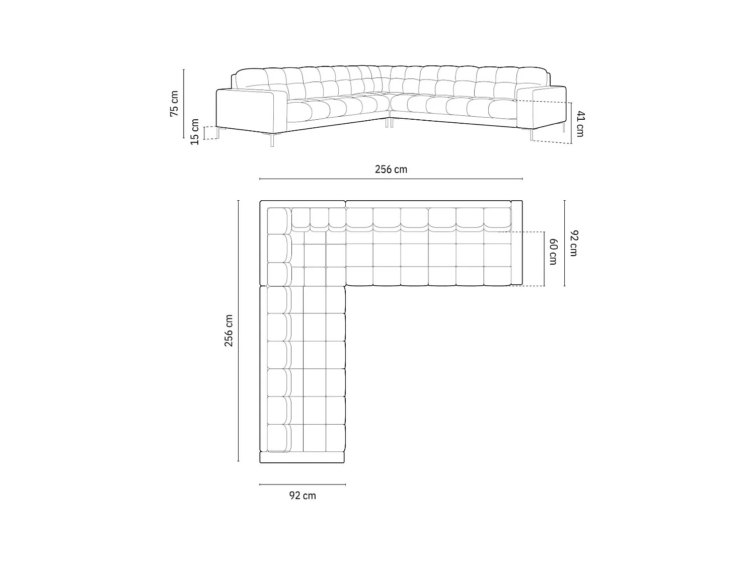 Cosmopolitan Design - Narożnik symetryczny, "Bali" 6 miejsc tkanina strukturalna, czarny - 256x256x75cm