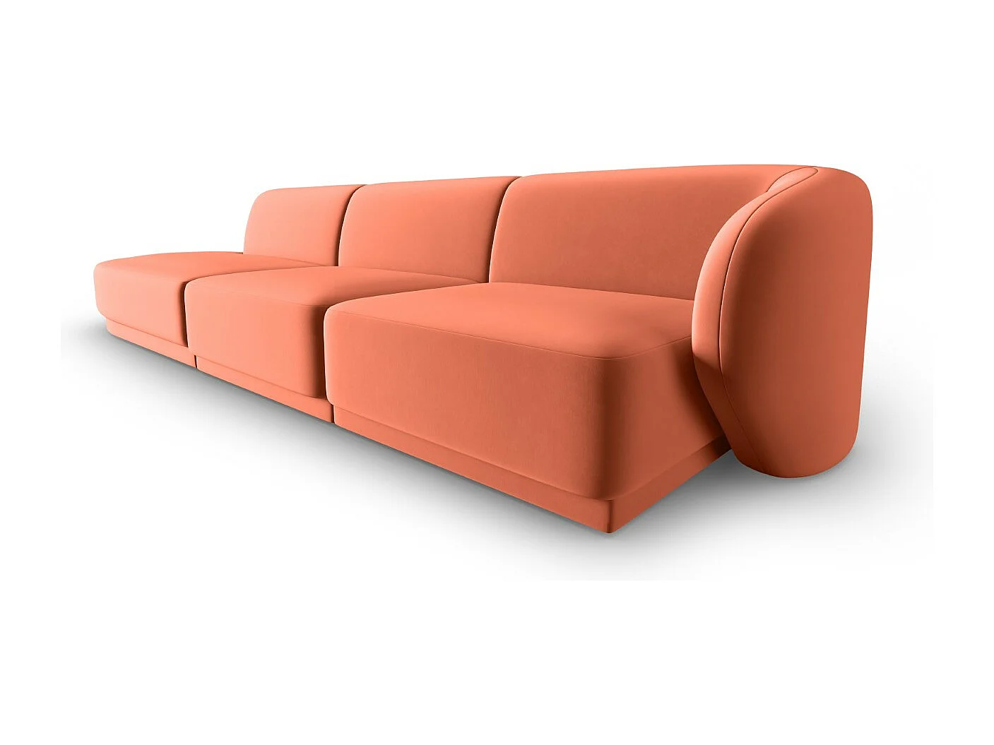 CXL by Christian Lacroix - Linker modulaire bank "Lionel" 4 zitplaatsen, Flueel, Koraal - 311x93x74cm