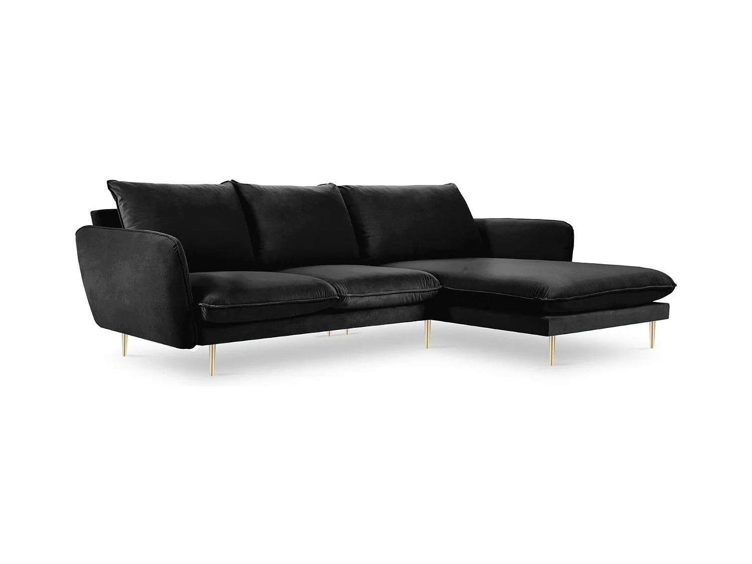 Cosmopolitan Design - Canapé d'angle droit "Vienna" 5 places en velours noir - 255x170x95cm