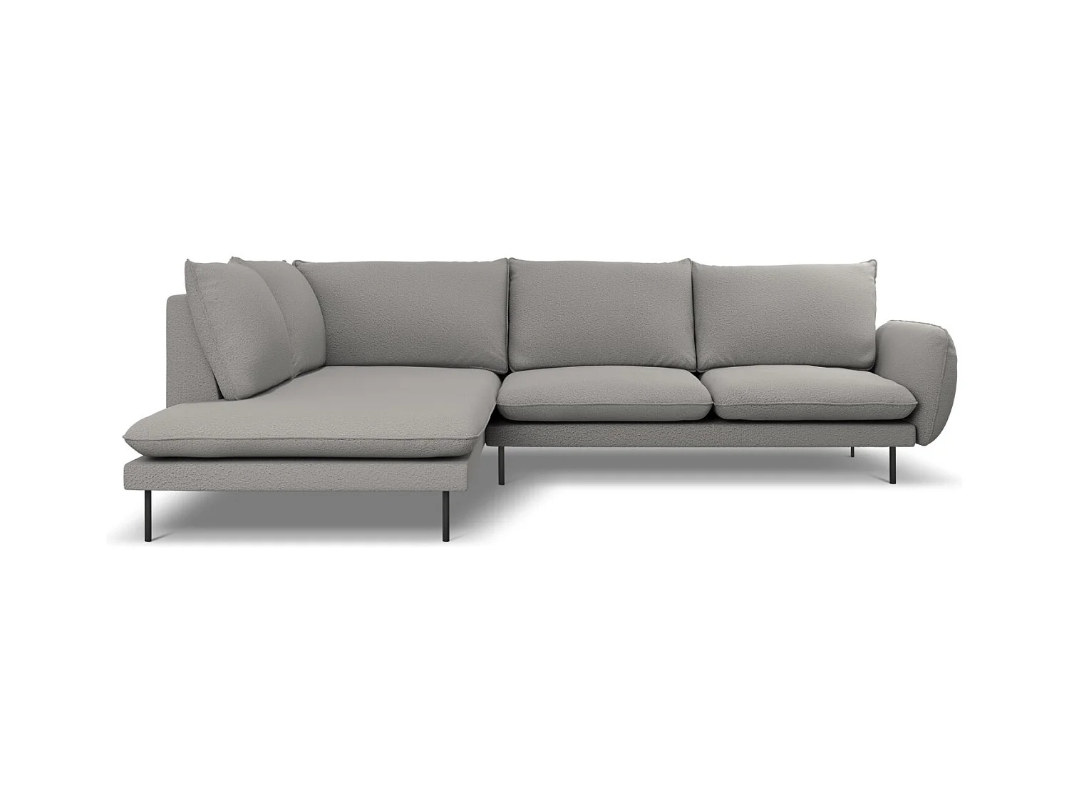 Cosmopolitan Design - Sofá de canto esquerdo "Vienna" 6 lugares em tecido bouclé cinza - 275x185x95cm