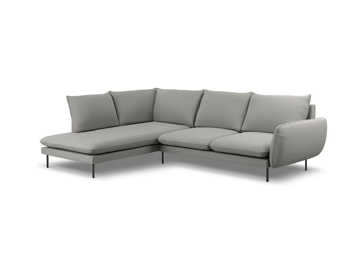 Cosmopolitan Design - Sofá de canto esquerdo "Vienna" 6 lugares em tecido bouclé cinza - 275x185x95cm
