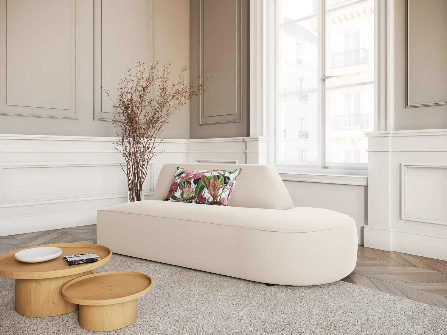 CXL by Christian Lacroix - Sofá modular derecho "Charles" 2 plazas de terciopelo beige - 181x93x69cm