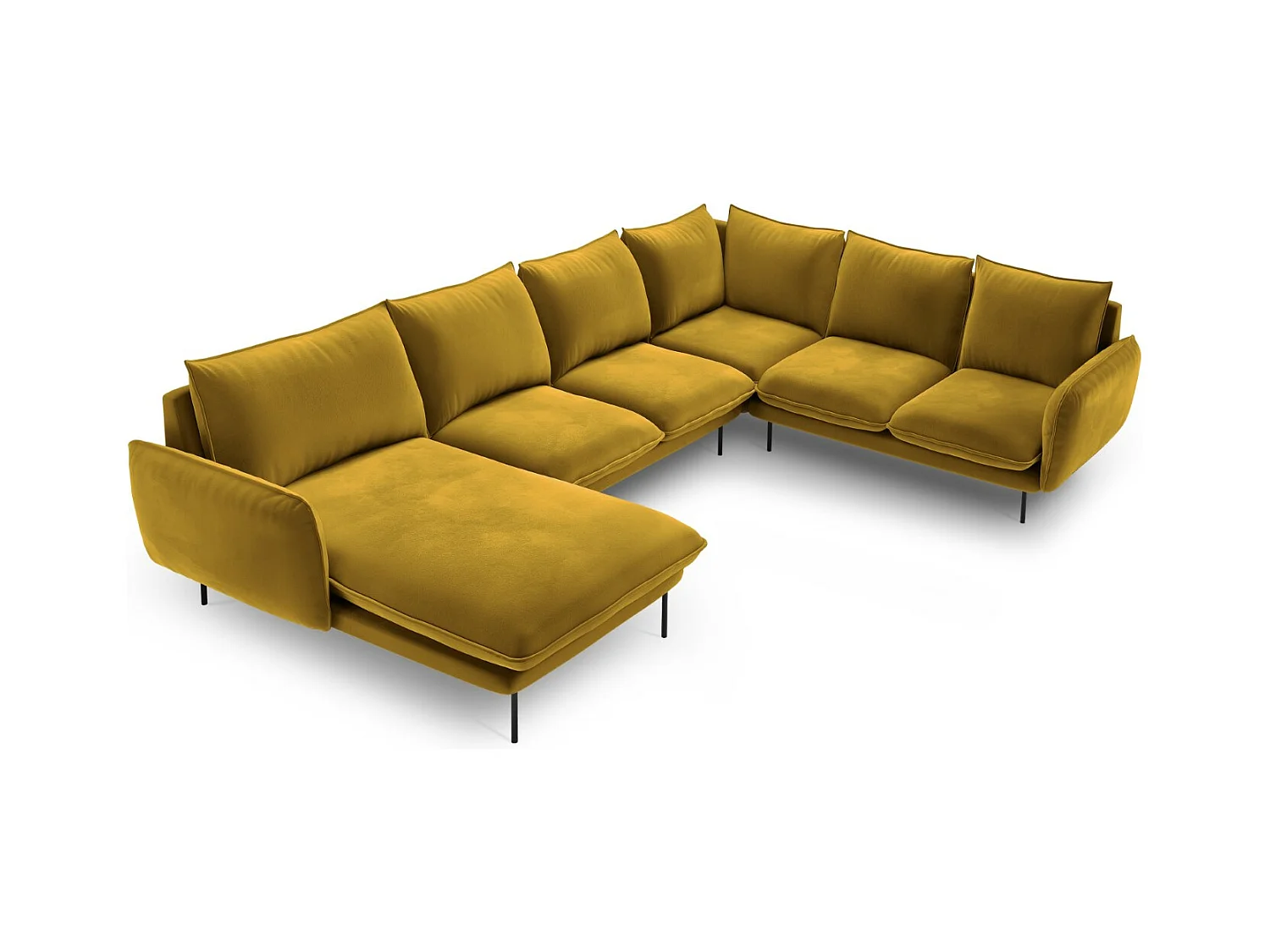 Cosmopolitan Design - Canapé d'angle droit panoramique "Vienna" 7 places en velours jaune - 330x235x95cm