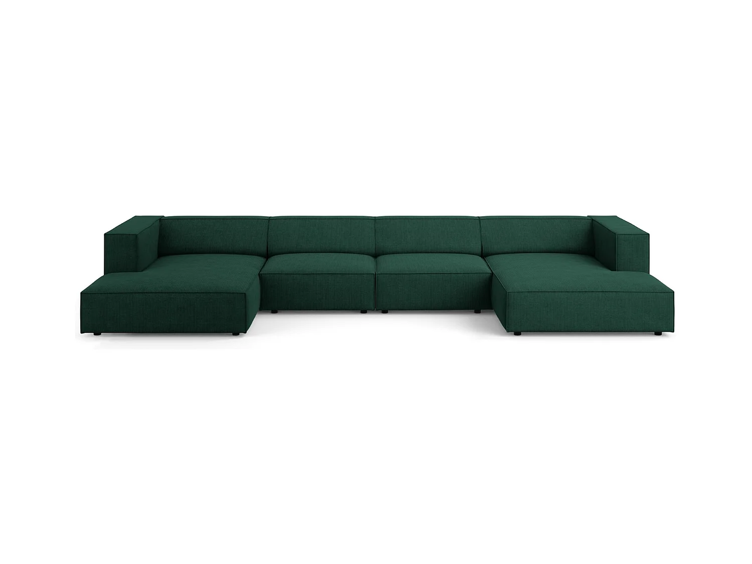 Cosmopolitan Design - Panoramische bank "Arendal" 6 zitplaatsen, Chenille met ribbeleffect, Flessengroen - 364x166x70cm