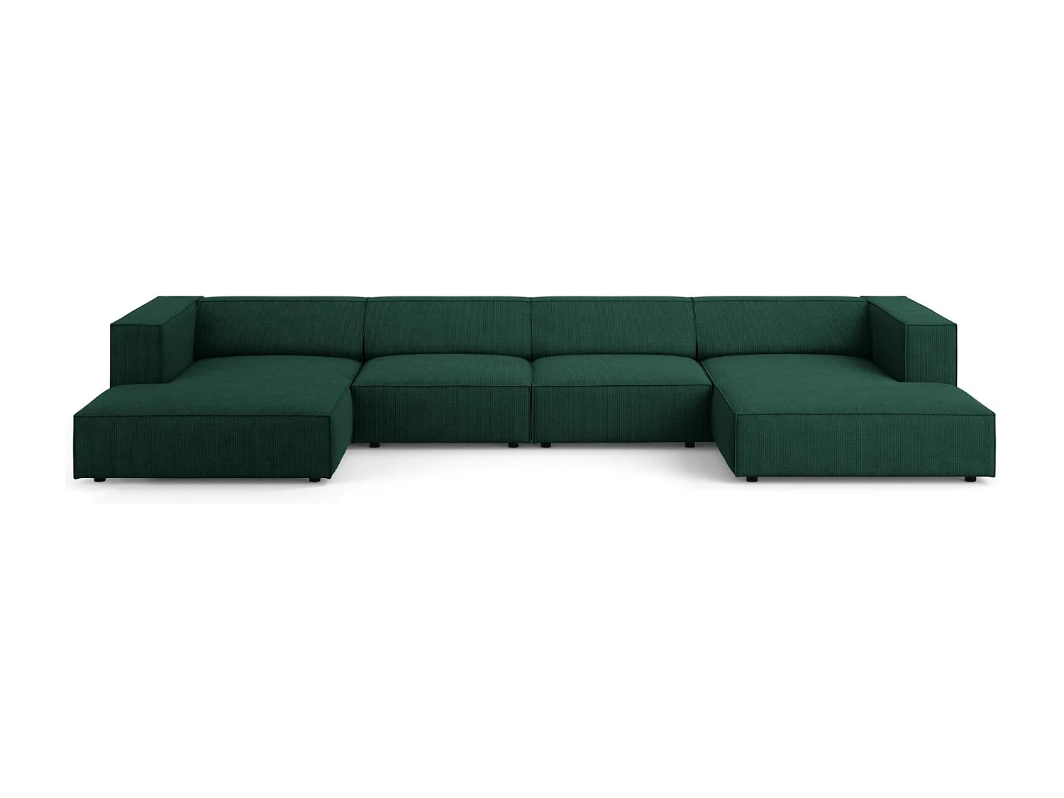 Cosmopolitan Design - Sofá panorâmico "Arendal" 6 lugares em tecido chenille com efeito canelado verde garrafa - 364x166x70cm