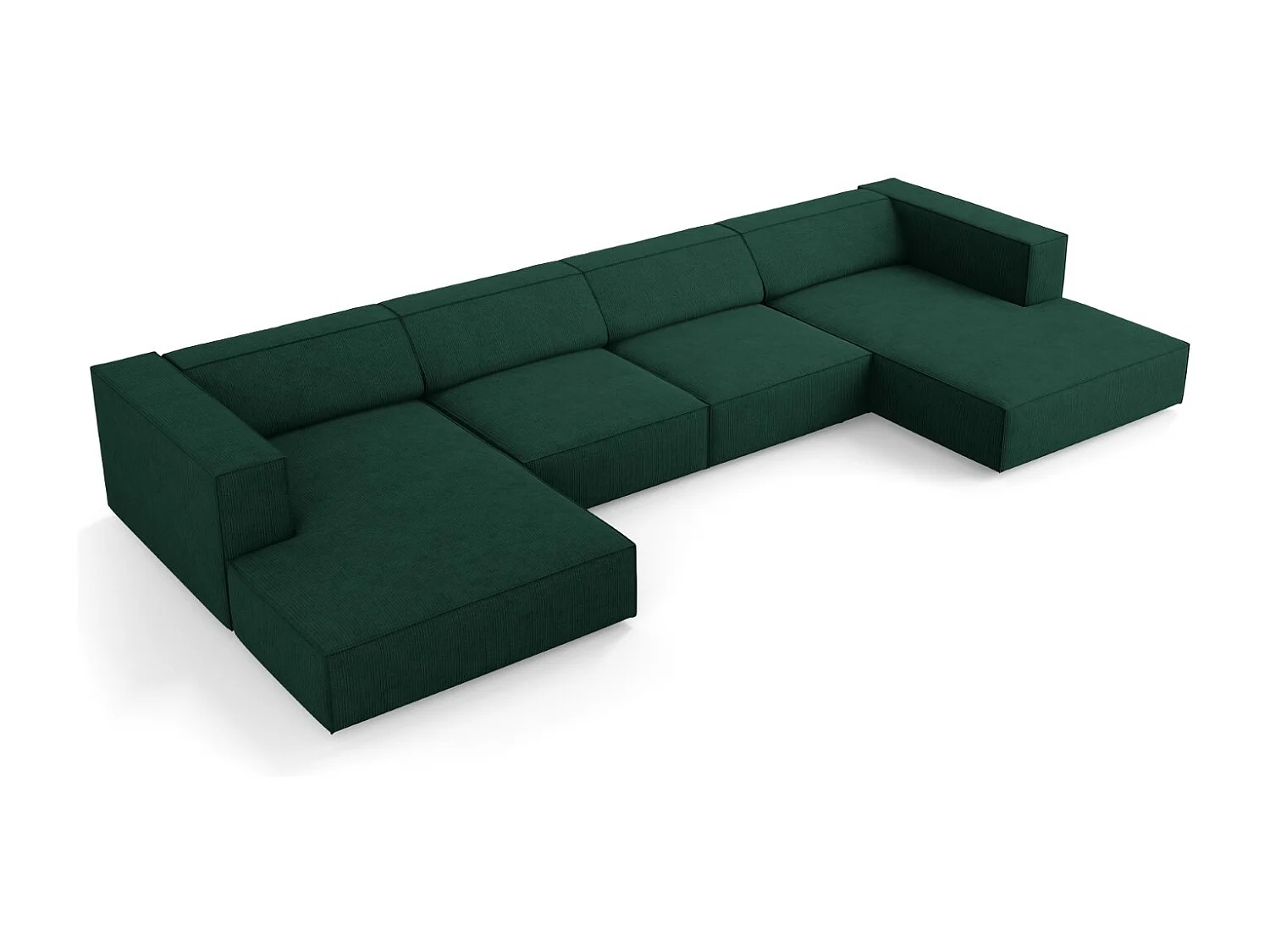Cosmopolitan Design - Sofá panorâmico "Arendal" 6 lugares em tecido chenille com efeito canelado verde garrafa - 364x166x70cm