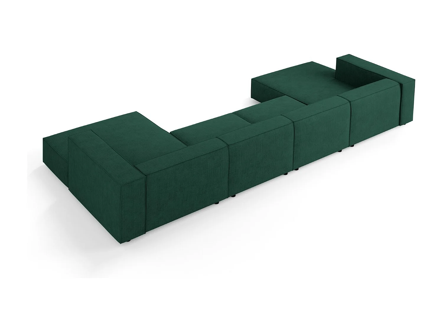Cosmopolitan Design - Sofá panorâmico "Arendal" 6 lugares em tecido chenille com efeito canelado verde garrafa - 364x166x70cm