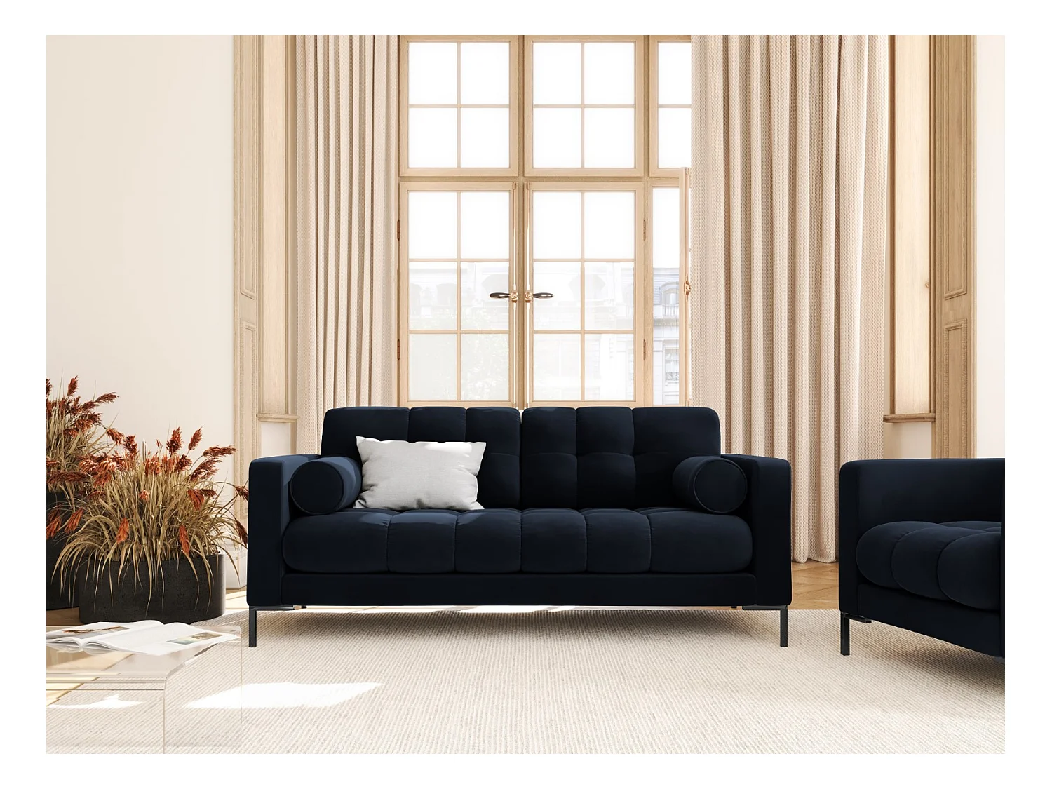 Cosmopolitan Design - Canapé "Bali" 2 places en velours bleu foncé - 152x92x75cm