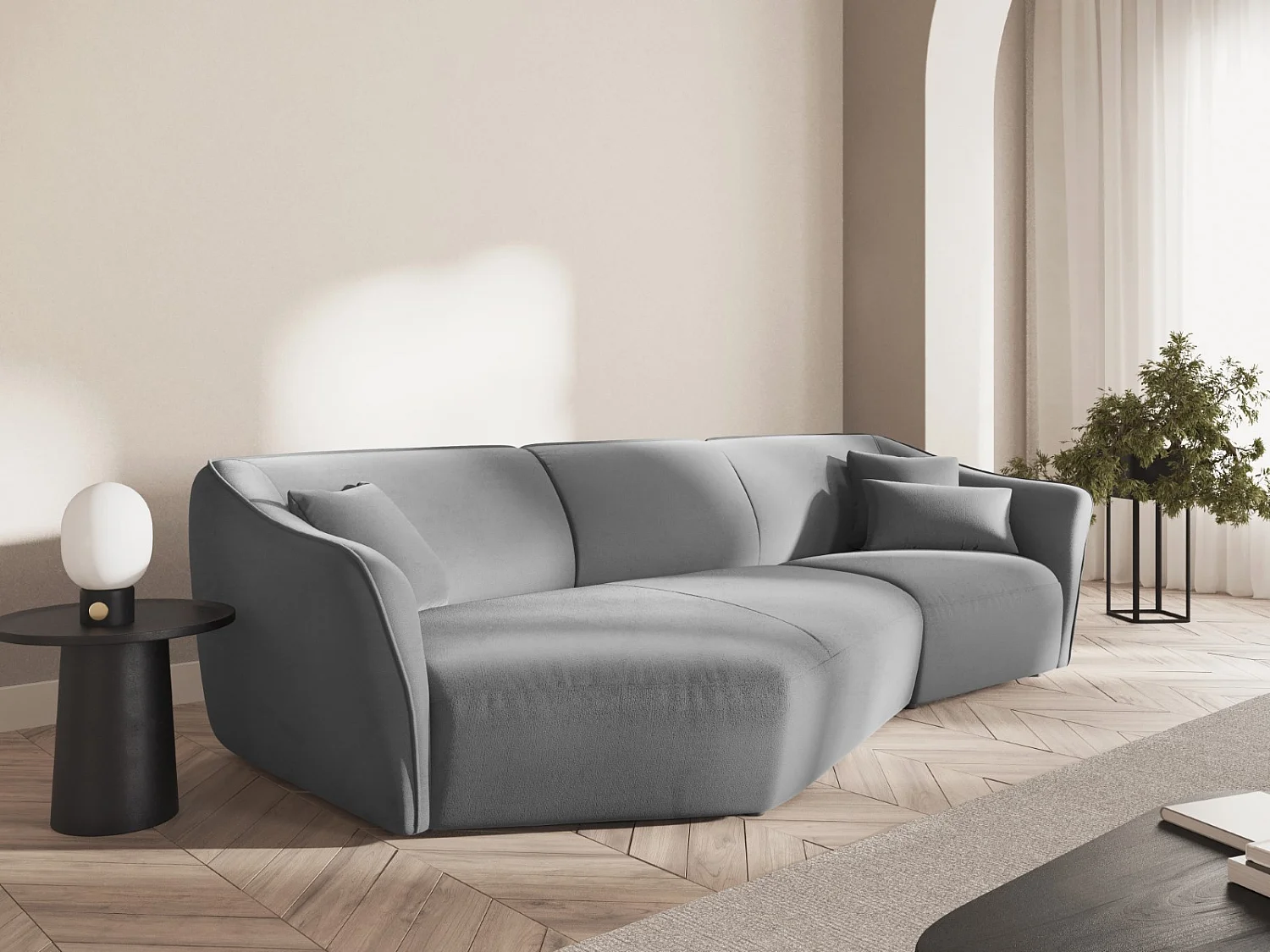 Cosmopolitan Design - Canapé d'angle gauche modulable "Tokyo" 5 places en velours gris clair - 292x138x79cm