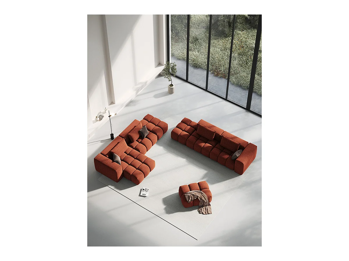 CXL by Christian Lacroix - Canapé d'angle gauche modulable "Lorella" 4 places en tissu structurel corail - 265x145x70cm