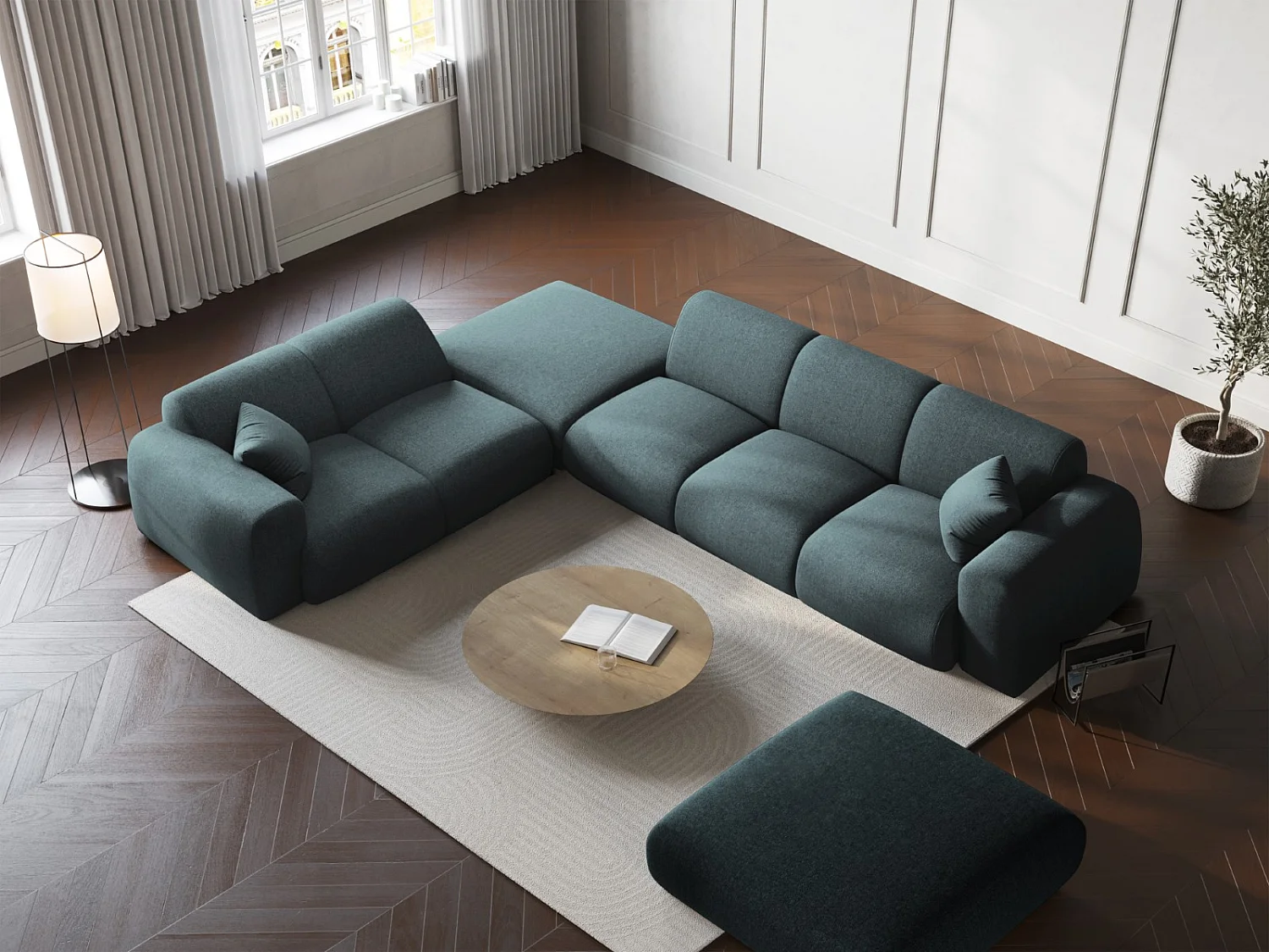 Cosmopolitan Design - Narożnik lewy, "Nolio" 4 miejsca szenil, petrol - 315x250x72cm