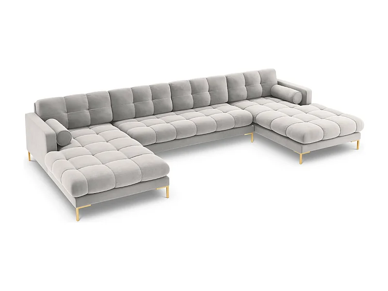 Cosmopolitan Design - 7-Sitzer Panoramasofa "Bali" aus Samt silber - 383x185x75cm