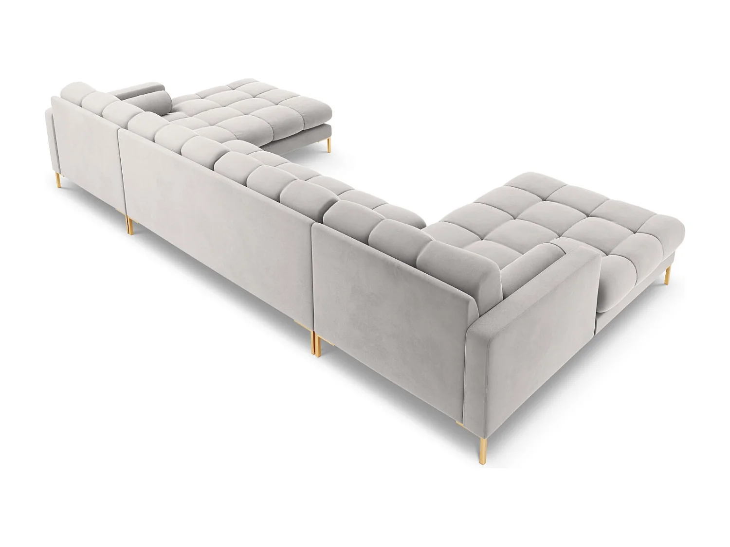 Cosmopolitan Design - Sofá panorâmico "Bali" 7 lugares em veludo prata - 383x185x75cm