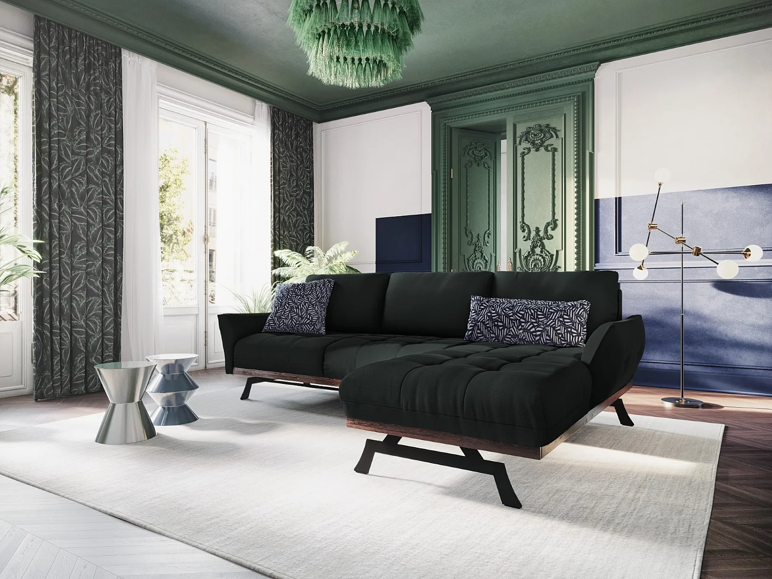 CXL by Christian Lacroix - Narożnik prawy panoramiczny, "Olivier" 4 miejsca tkanina strukturalna, czarny - 264x171x87cm