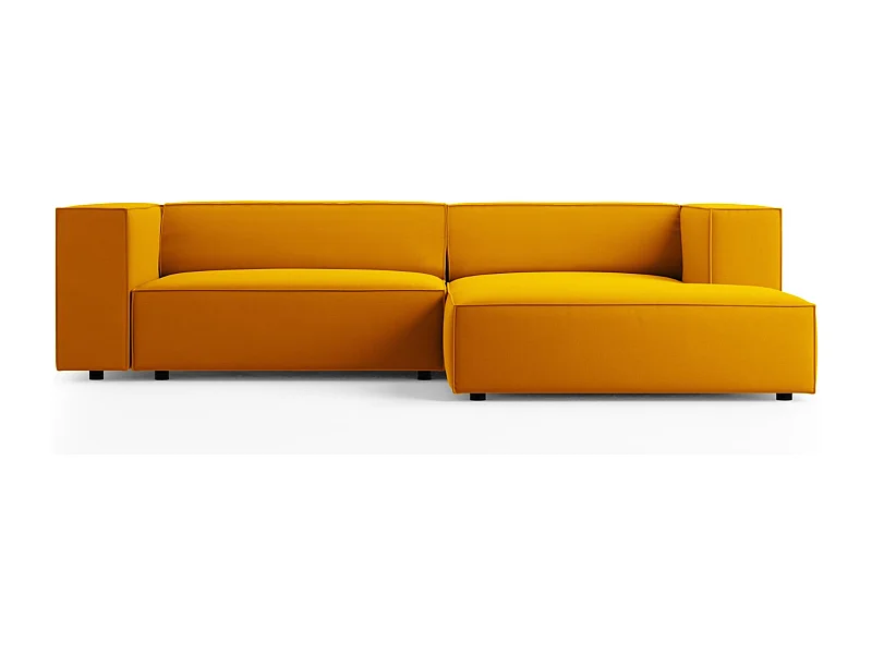 Cosmopolitan Design - Canapé d'angle droit "Arendal" 3 places en velours jaune - 224x166x70cm