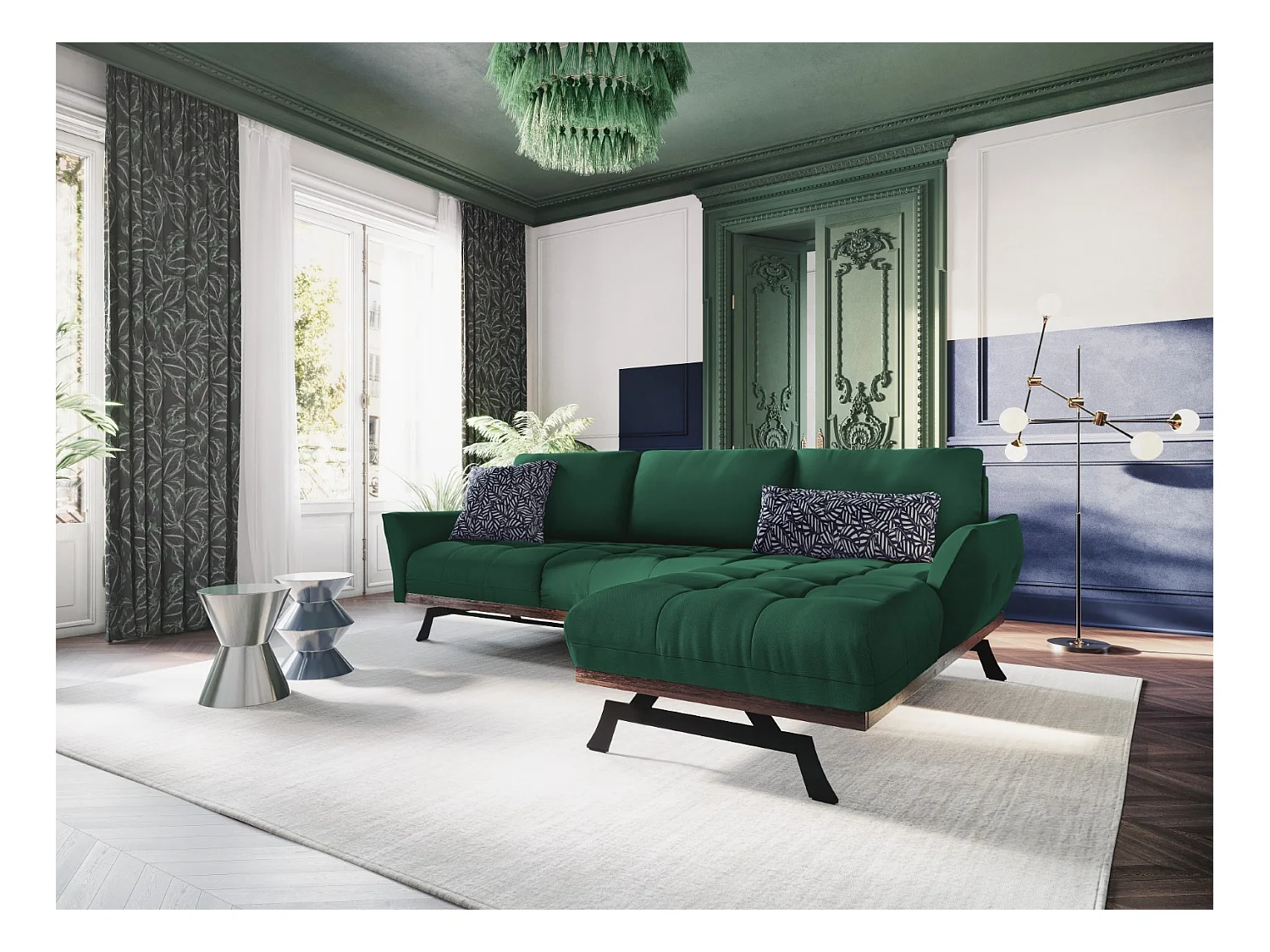 CXL by Christian Lacroix - 4-Sitzer modulares Ecksofa rechts "Olivier" Sitzer aus strukturiertem Stoff grün - 264x171x87cm