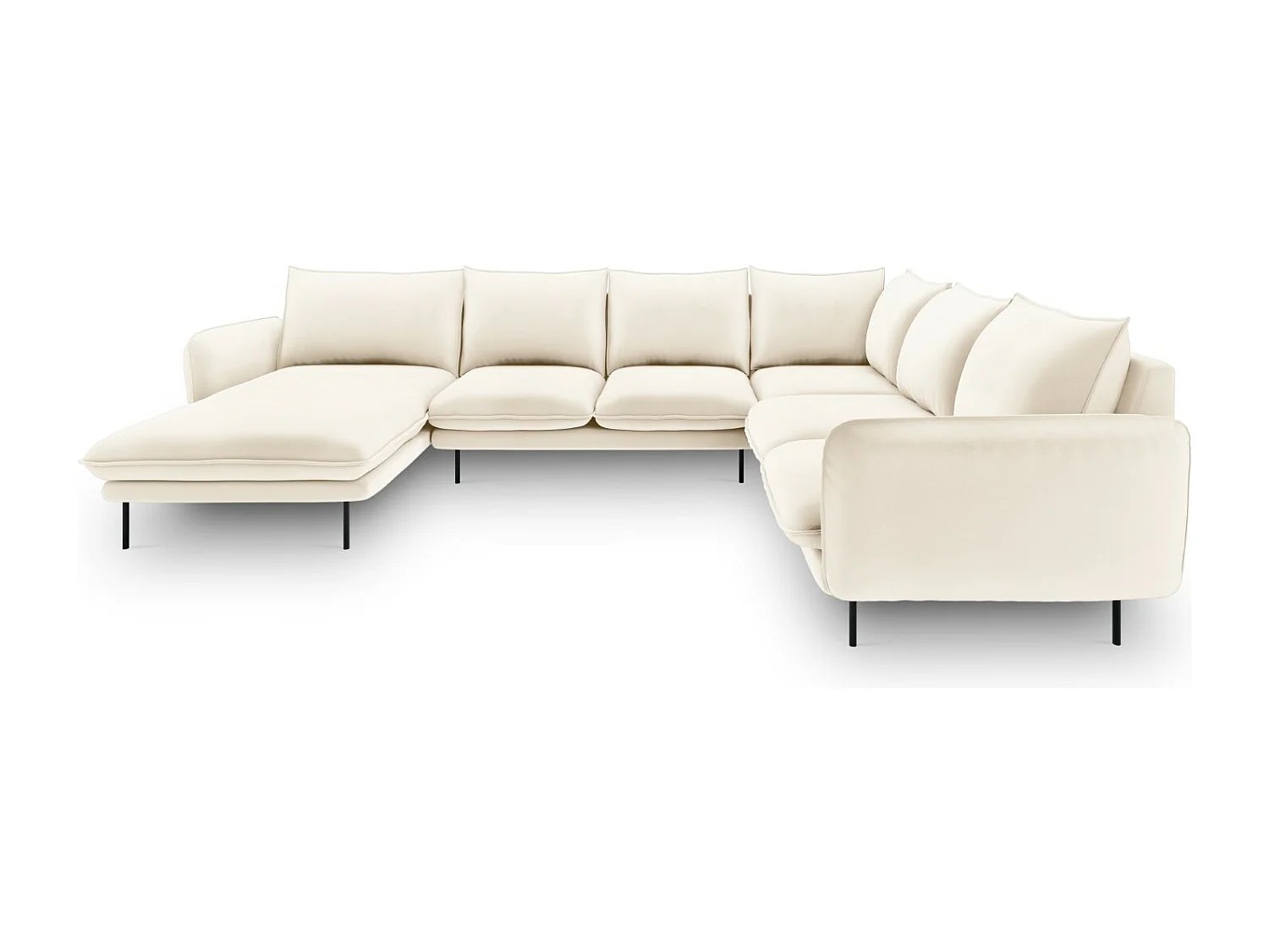 Cosmopolitan Design - Divano panoramico destro "Vienna" 7 posti in velluto beige chiaro - 330x235x95cm