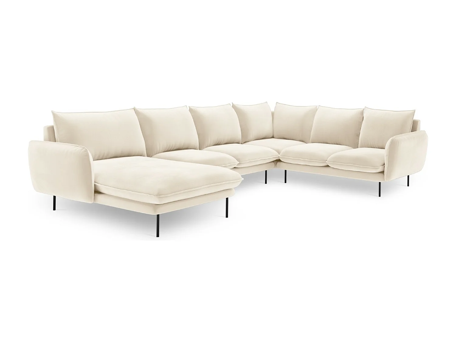 Cosmopolitan Design - Divano panoramico destro "Vienna" 7 posti in velluto beige chiaro - 330x235x95cm