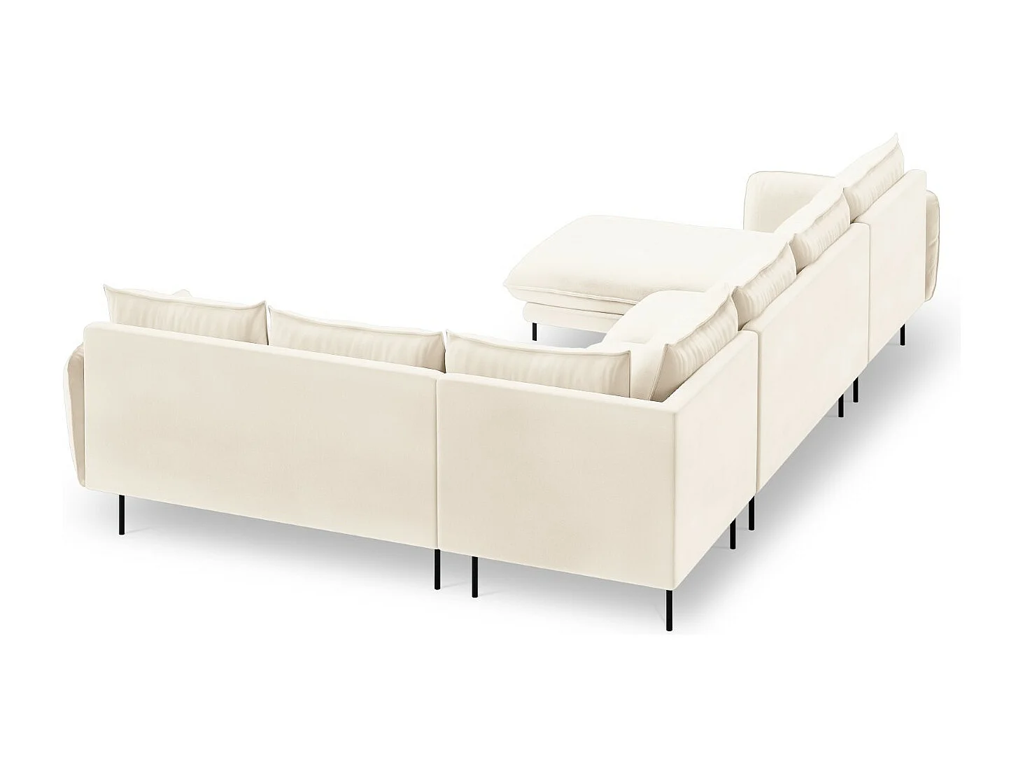 Cosmopolitan Design - Divano panoramico destro "Vienna" 7 posti in velluto beige chiaro - 330x235x95cm
