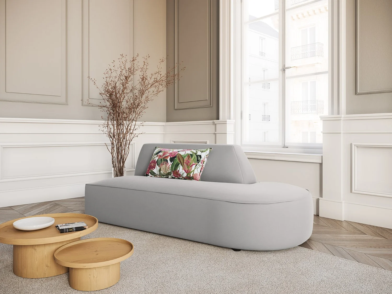 CXL by Christian Lacroix - Canapé modulable droit "Charles" 2 places en velours gris clair - 181x93x69cm