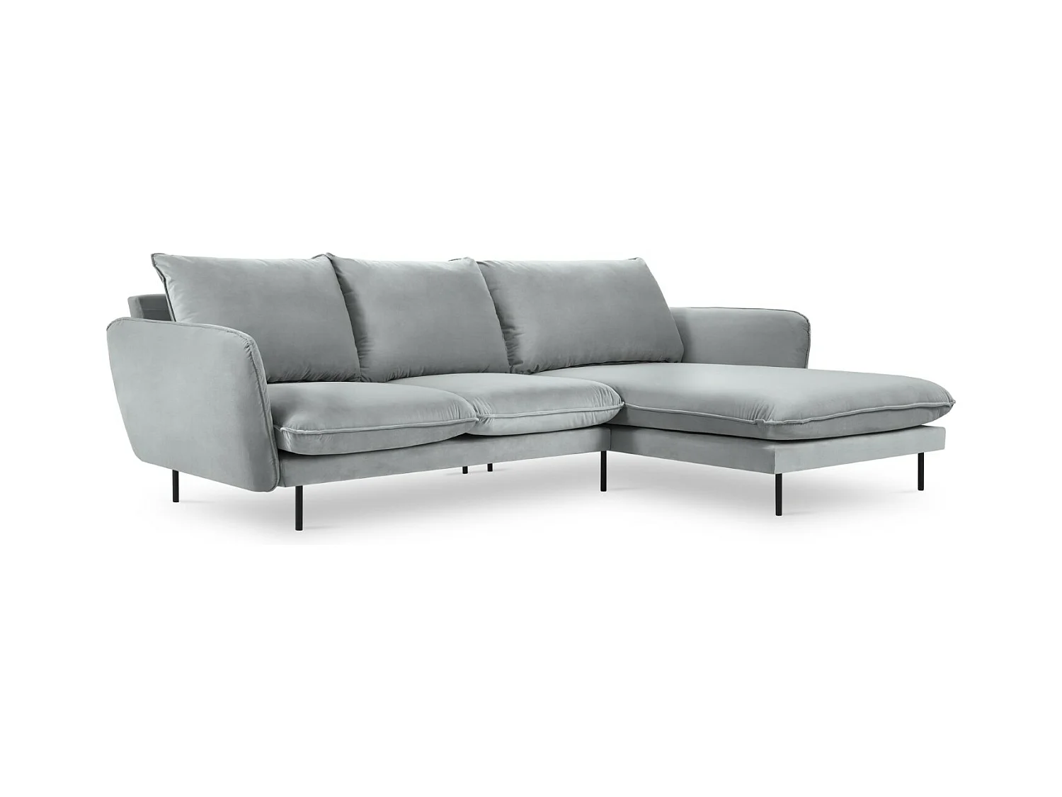 Cosmopolitan Design - Canapé d'angle droit "Vienna" 5 places en velours gris clair - 255x170x95cm
