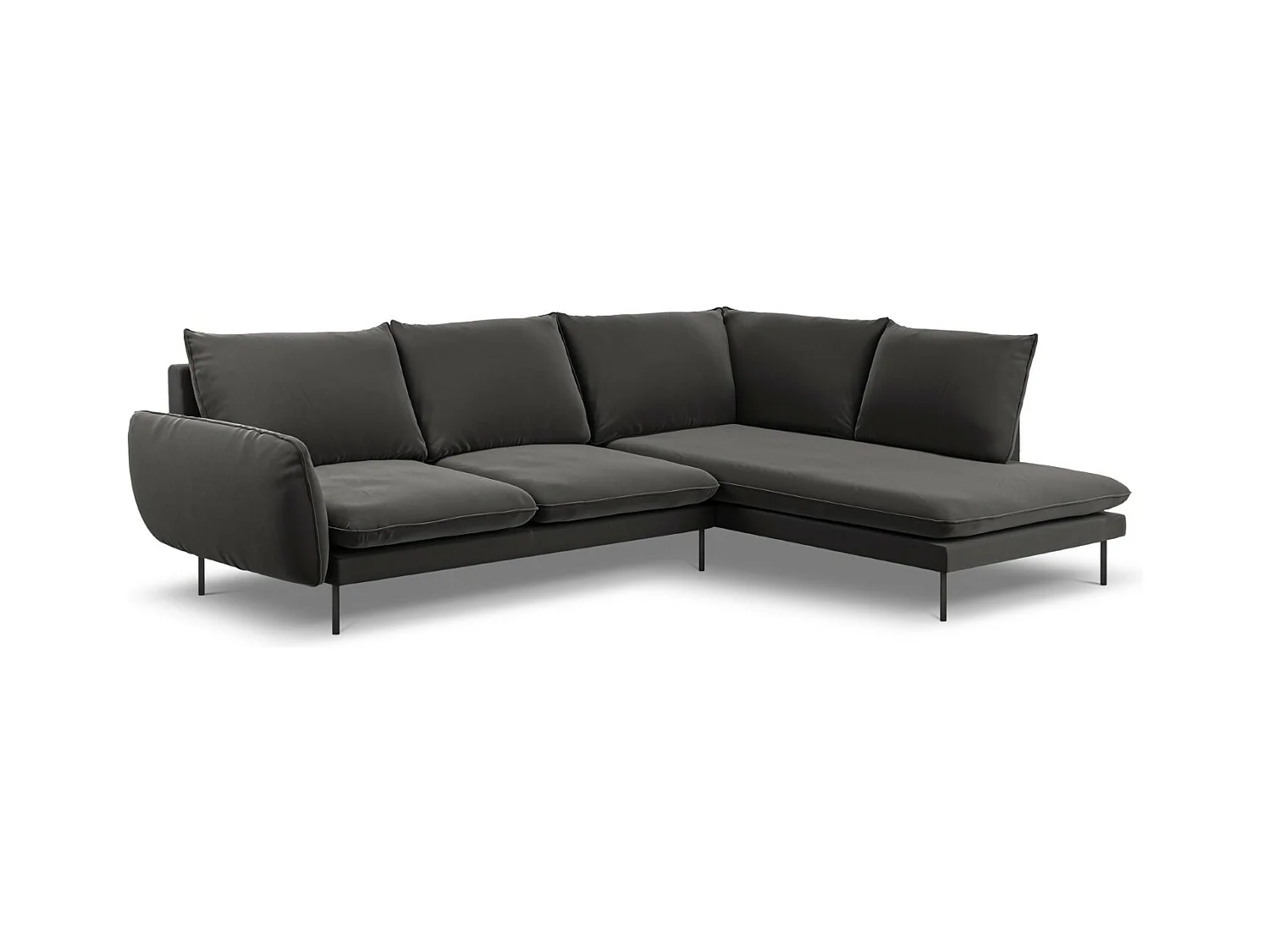 Cosmopolitan Design - Rechter hoekbank "Vienna" 6 zitplaatsen, Flueel, Donkergrijs - 275x185x95cm