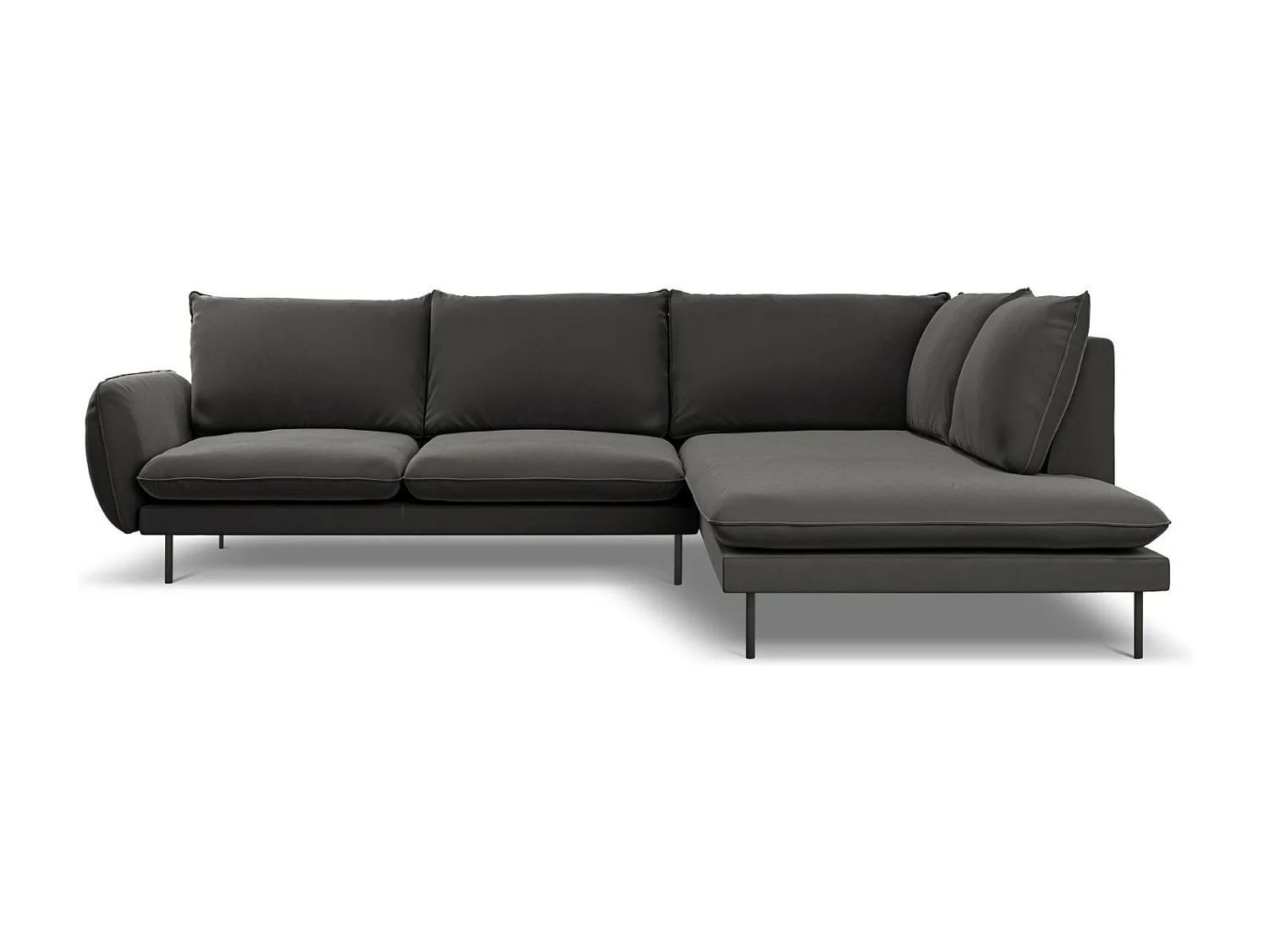 Cosmopolitan Design - Canapé d'angle droit "Vienna" 6 places en velours gris foncé - 275x185x95cm