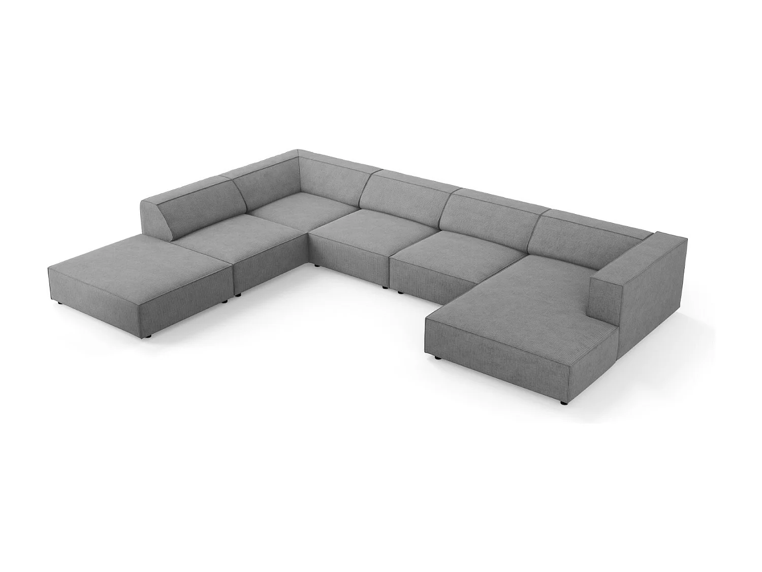 Cosmopolitan Design - Sofá de canto panorâmico à esquerda "Arendal" 7 lugares em tecido chenille com efeito canelado cinza escuro - 364x262x70cm