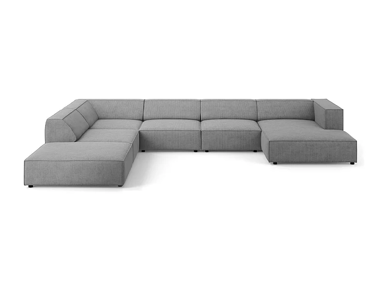 Cosmopolitan Design - Divano panoramico sinistro "Arendal" 7 posti in ciniglia con effetto a coste grigio scuro - 364x262x70cm
