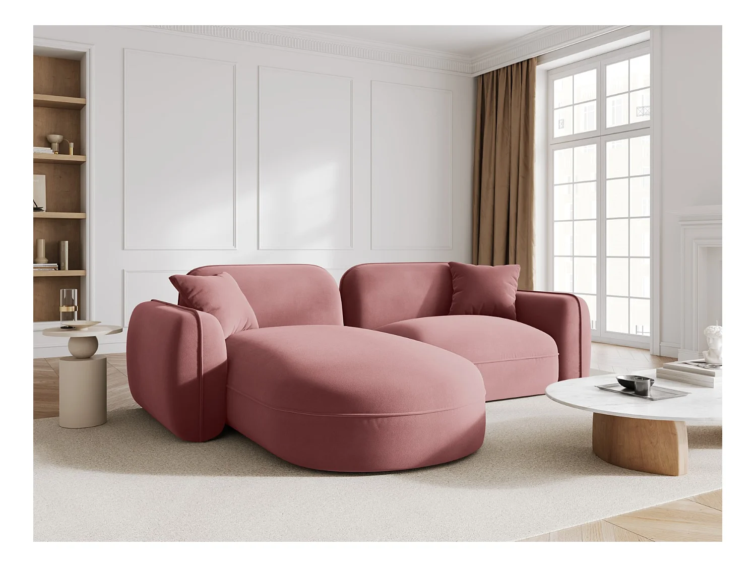 CXL by Christian Lacroix - Divano angolare modulare sinistro "Lucien" 3 posti in velluto salmone - 230x165x70cm